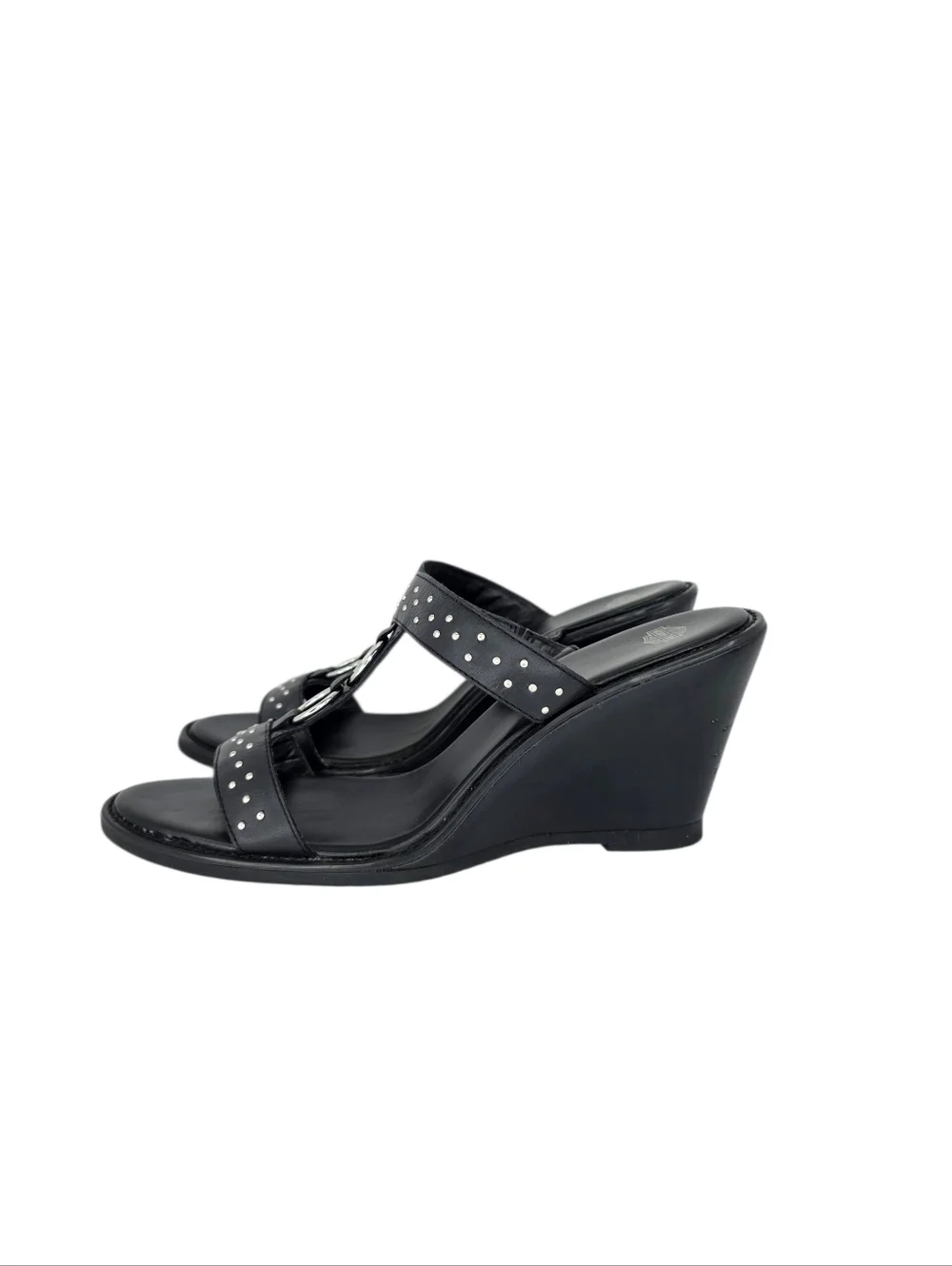 Harley Davidson Monica Women's Black‎ Double Strap Silver Wedge Sandals Size 10M